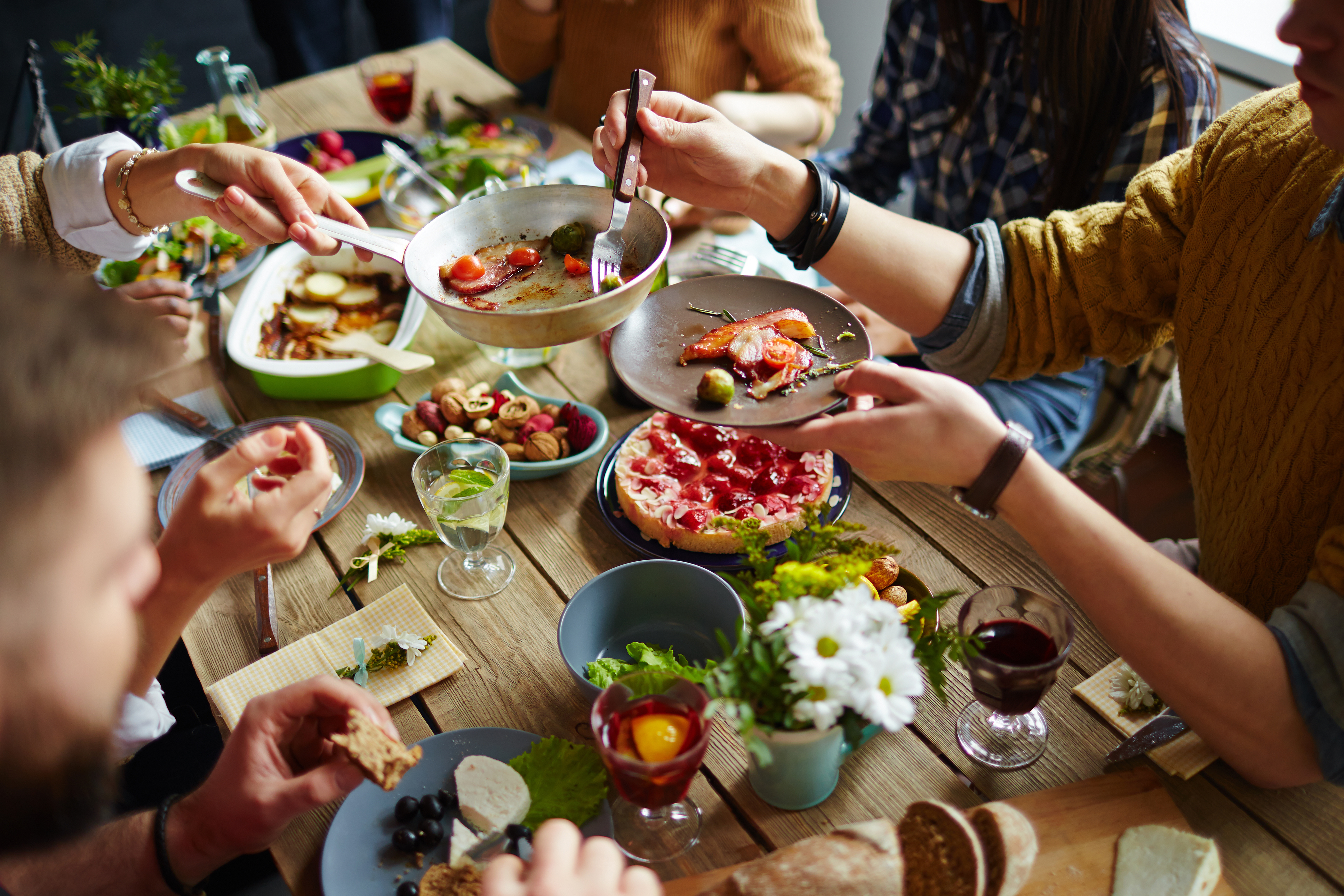 Food on table of various dishes