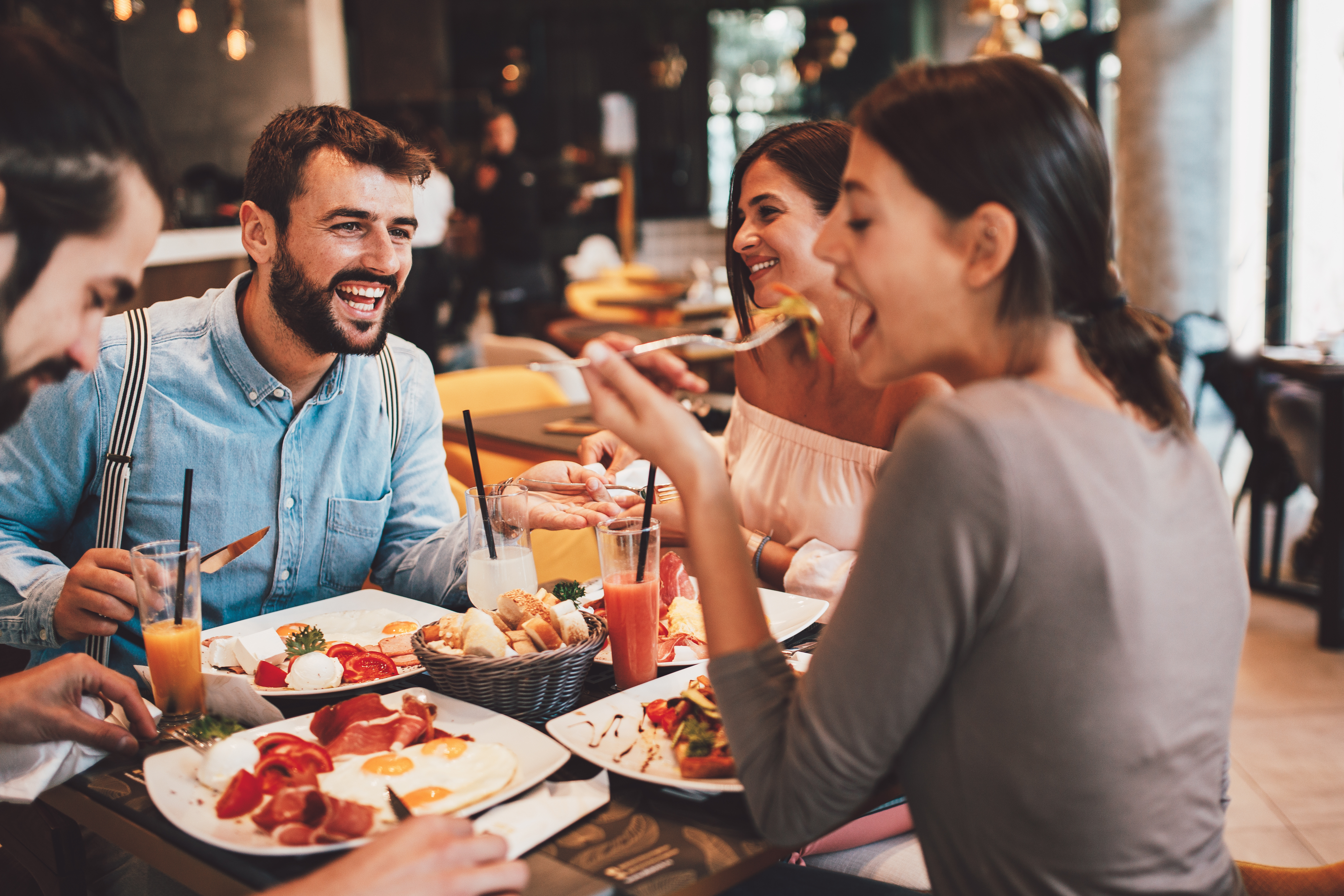 Friends eating at a restaurant